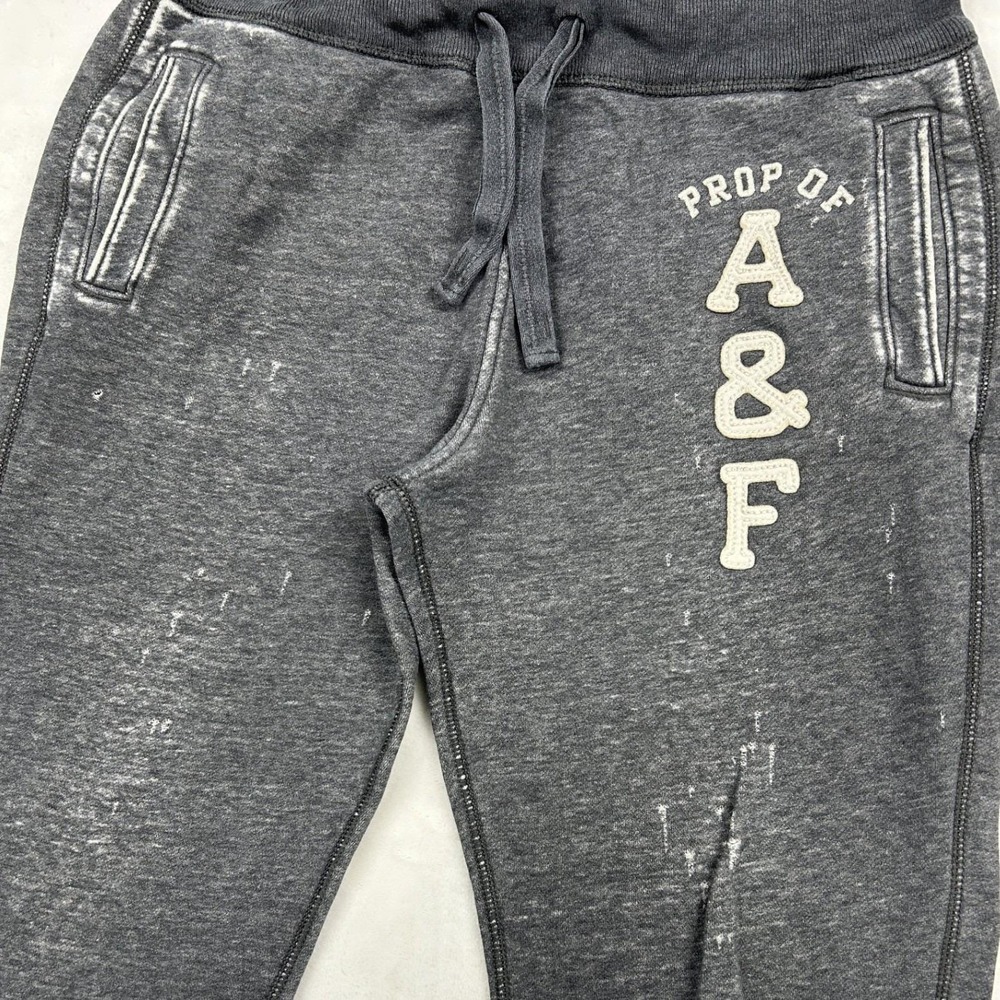 Abercrombie & Fitch Sweatpants Mens M Gray Distressed Collegiate Logo Joggers